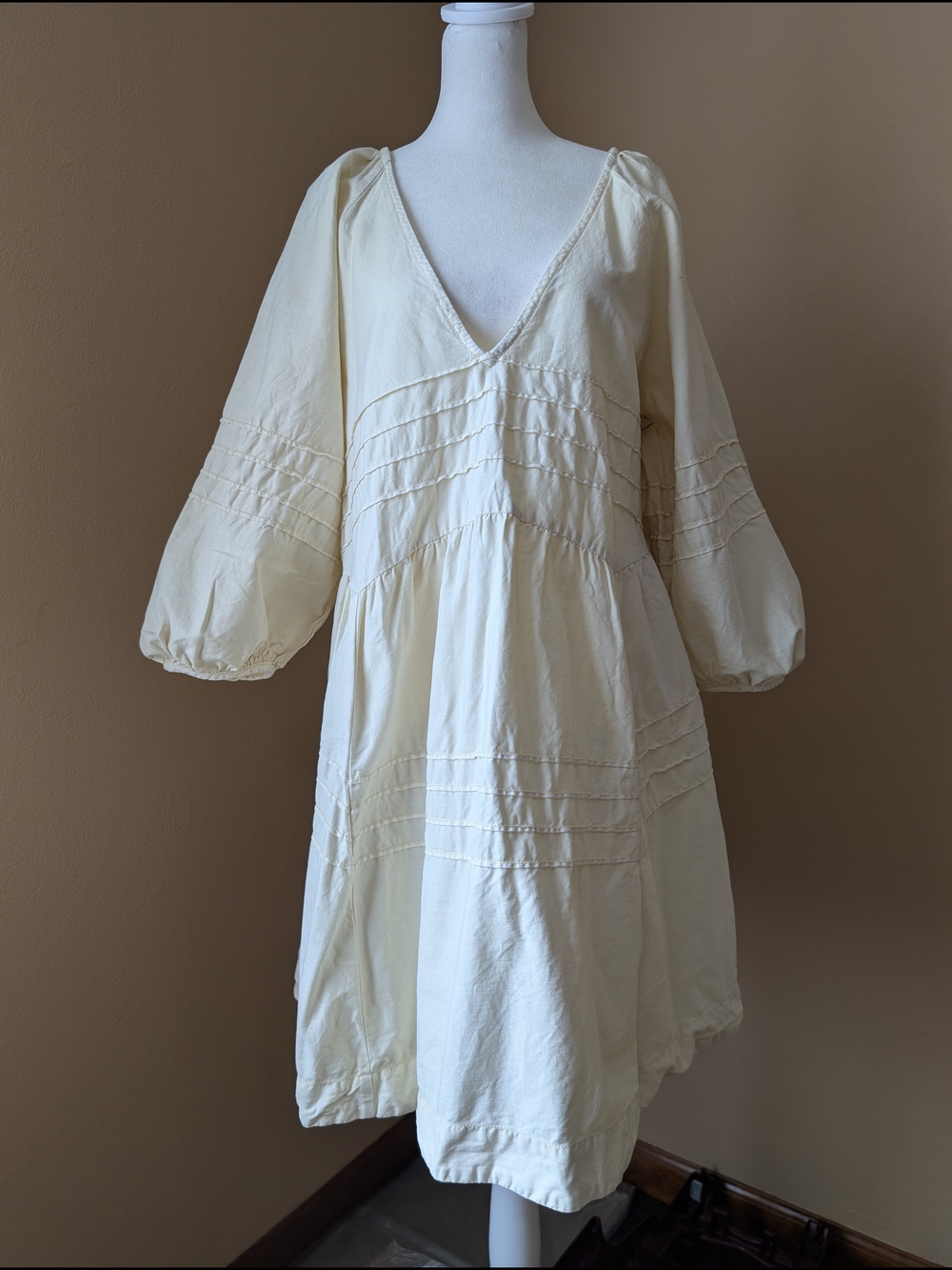 Free People Sweet Surrender Mini Dress XL Ivory Cotton Puff Sleeve Babydoll - Picture 4 of 13